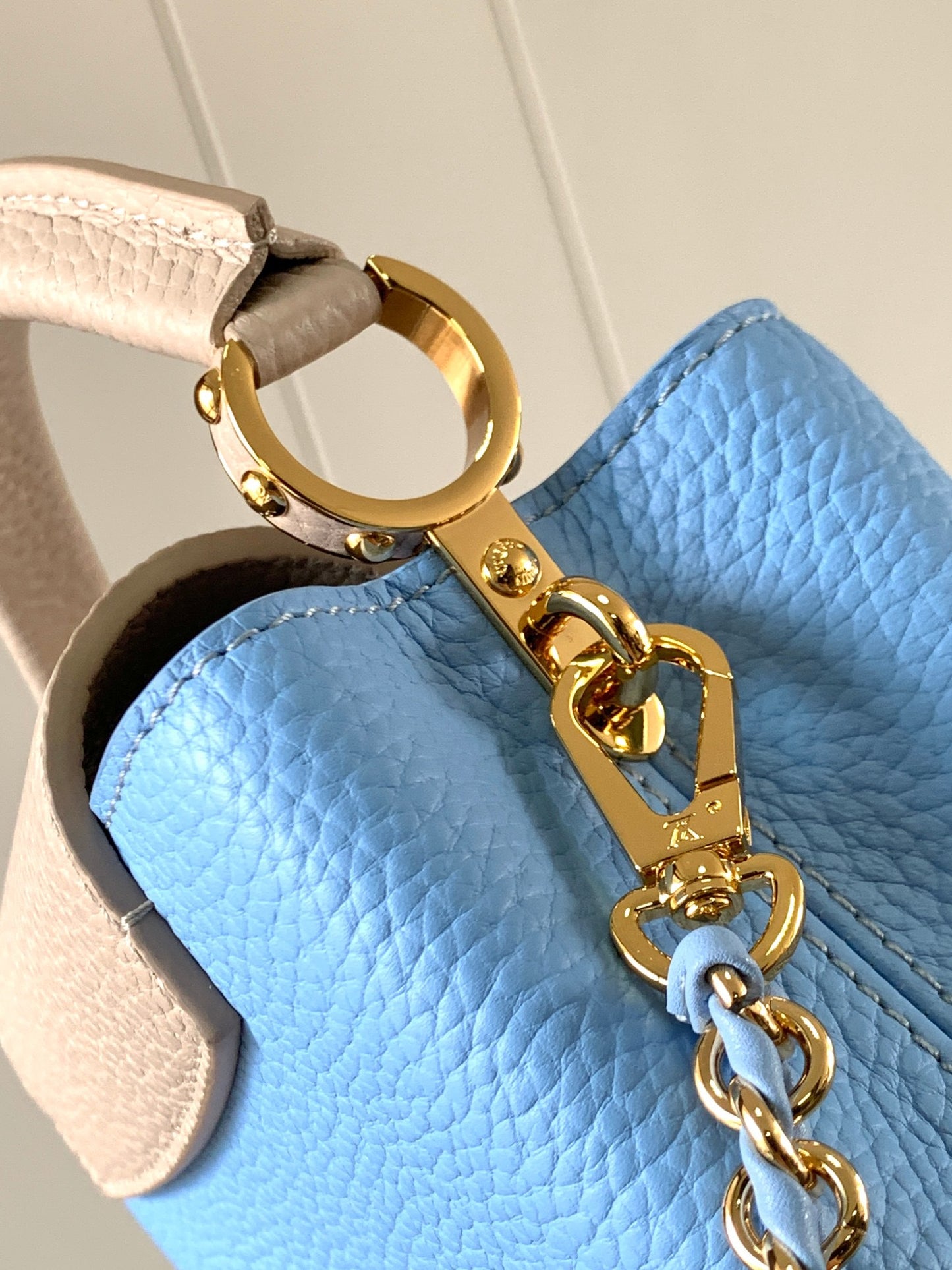 Louis Vuitton Capucines Mini  Bag In Blue With Beige Handle