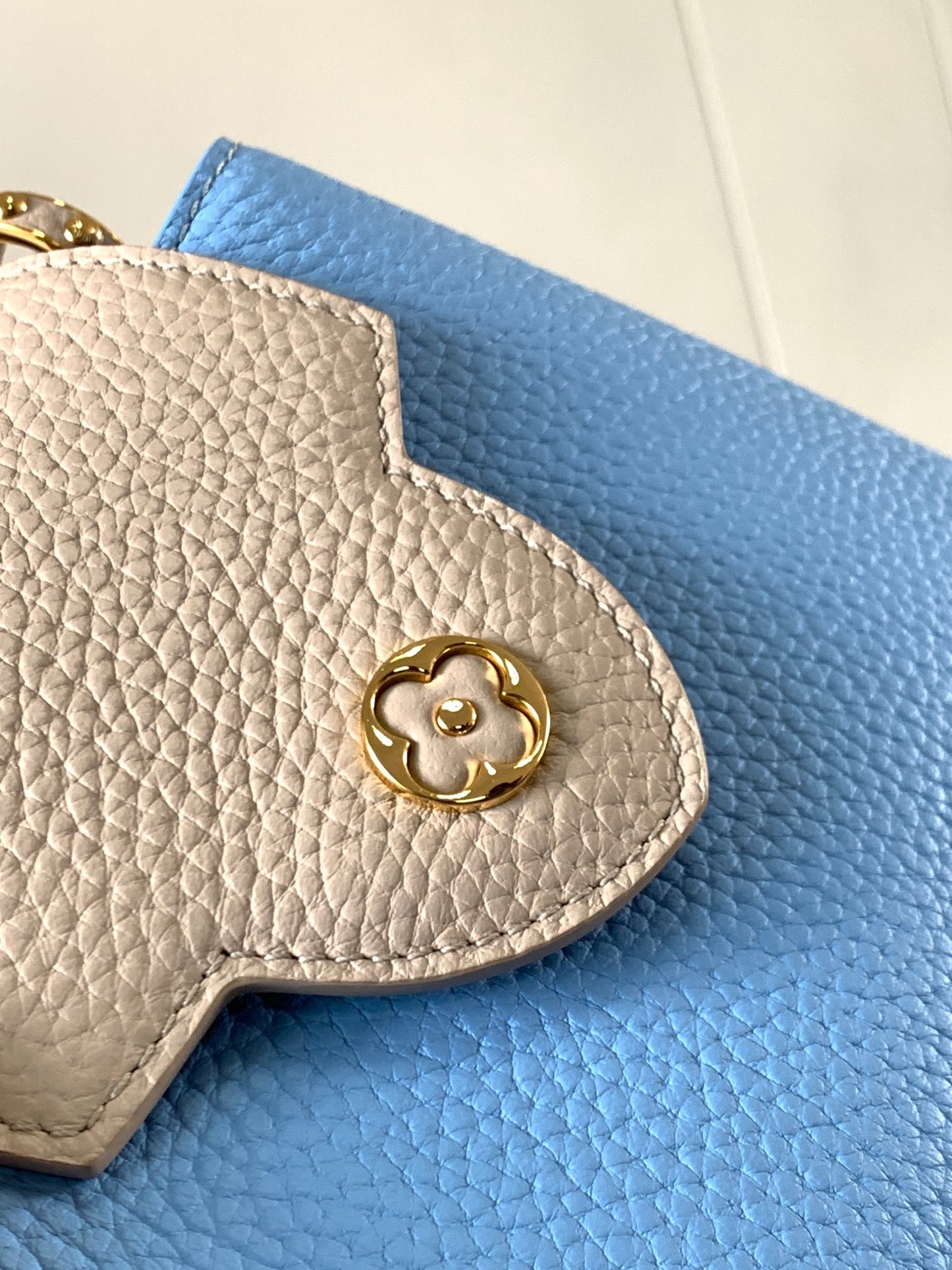 Louis Vuitton Capucines Mini  Bag In Blue With Beige Handle