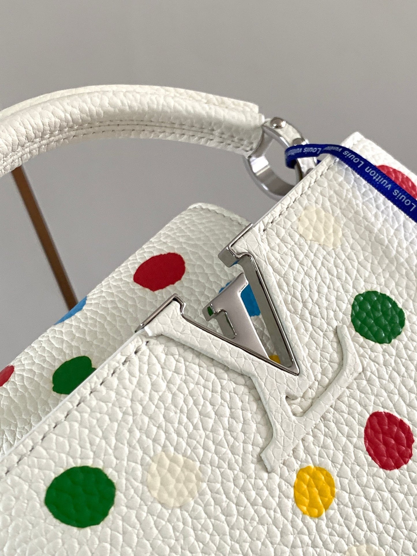 Louis Vuitton Capucines Mini  Bag In White With Colorful Polka Dots