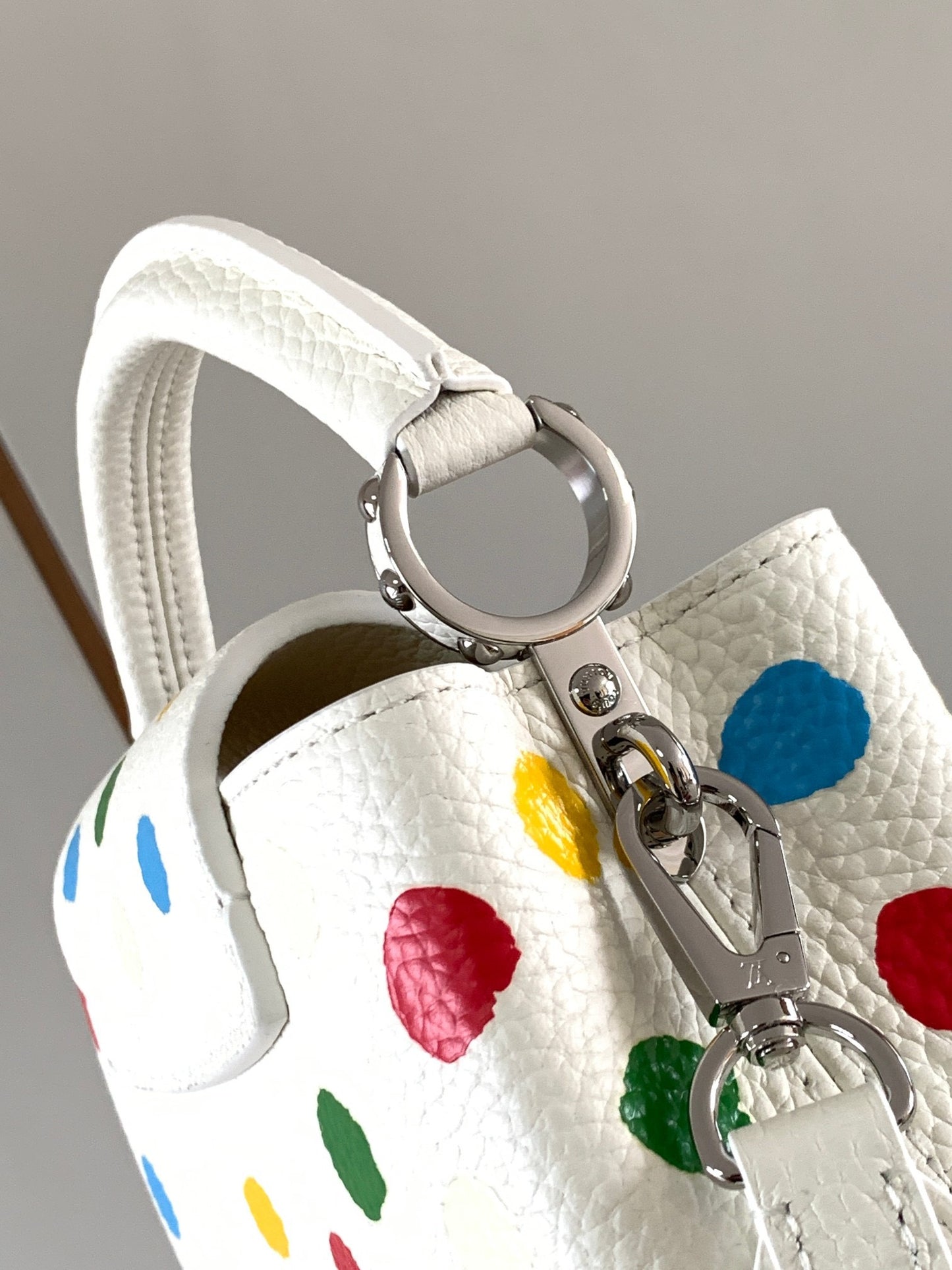 Louis Vuitton Capucines Mini  Bag In White With Colorful Polka Dots