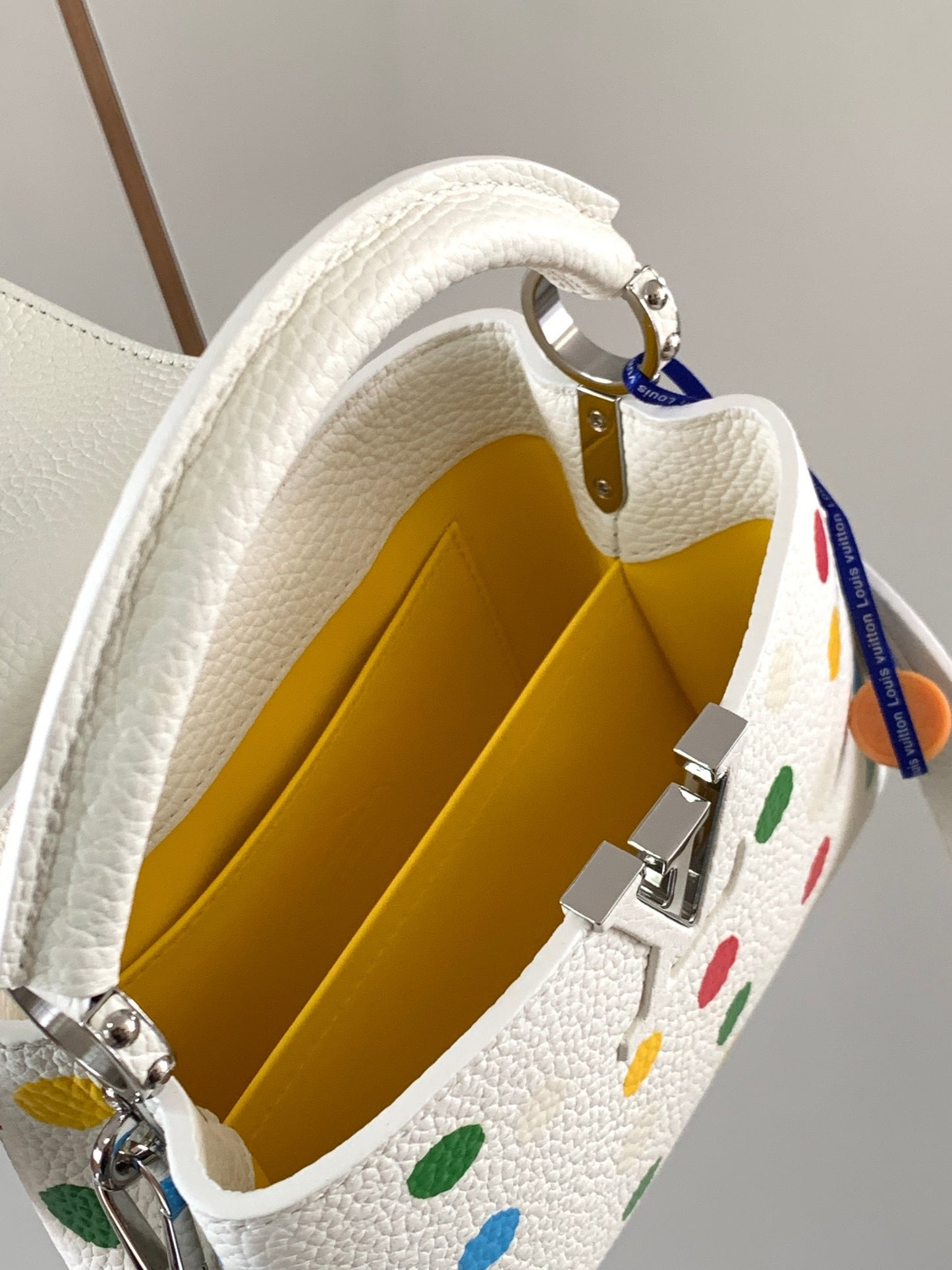 Louis Vuitton Capucines Mini  Bag In White With Colorful Polka Dots