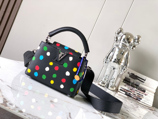 Louis Vuitton Capucines Mini  Bag In Black With Colorful Polka Dots