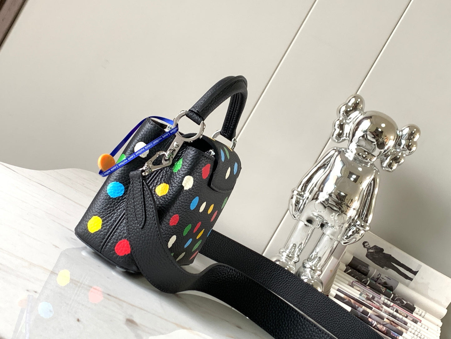 Louis Vuitton Capucines Mini  Bag In Black With Colorful Polka Dots