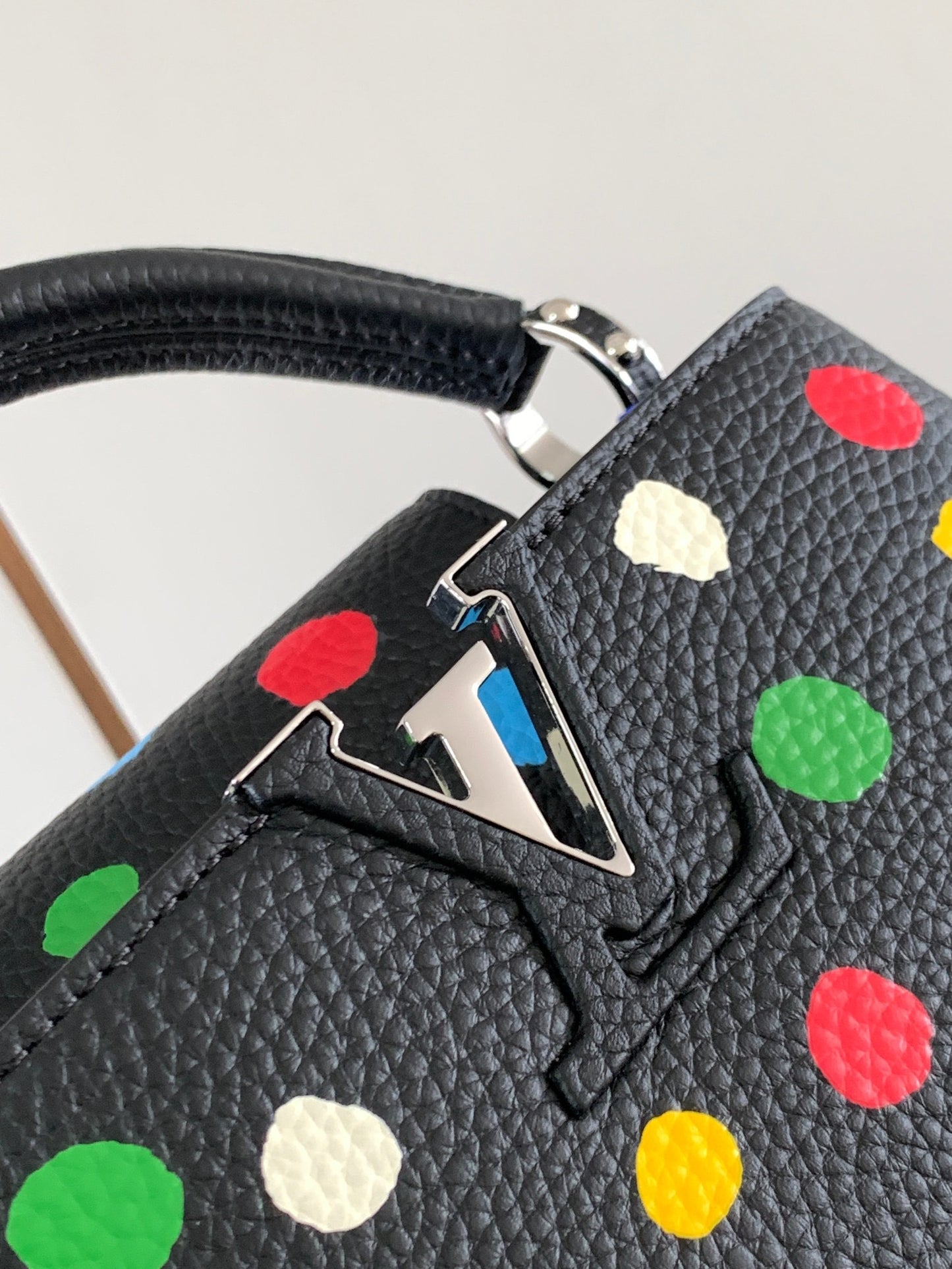 Louis Vuitton Capucines Mini  Bag In Black With Colorful Polka Dots