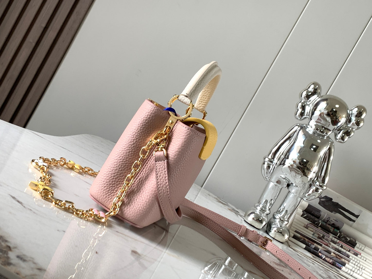 Louis Vuitton Capucines Mini  Bag In Pink With Yellow Lining