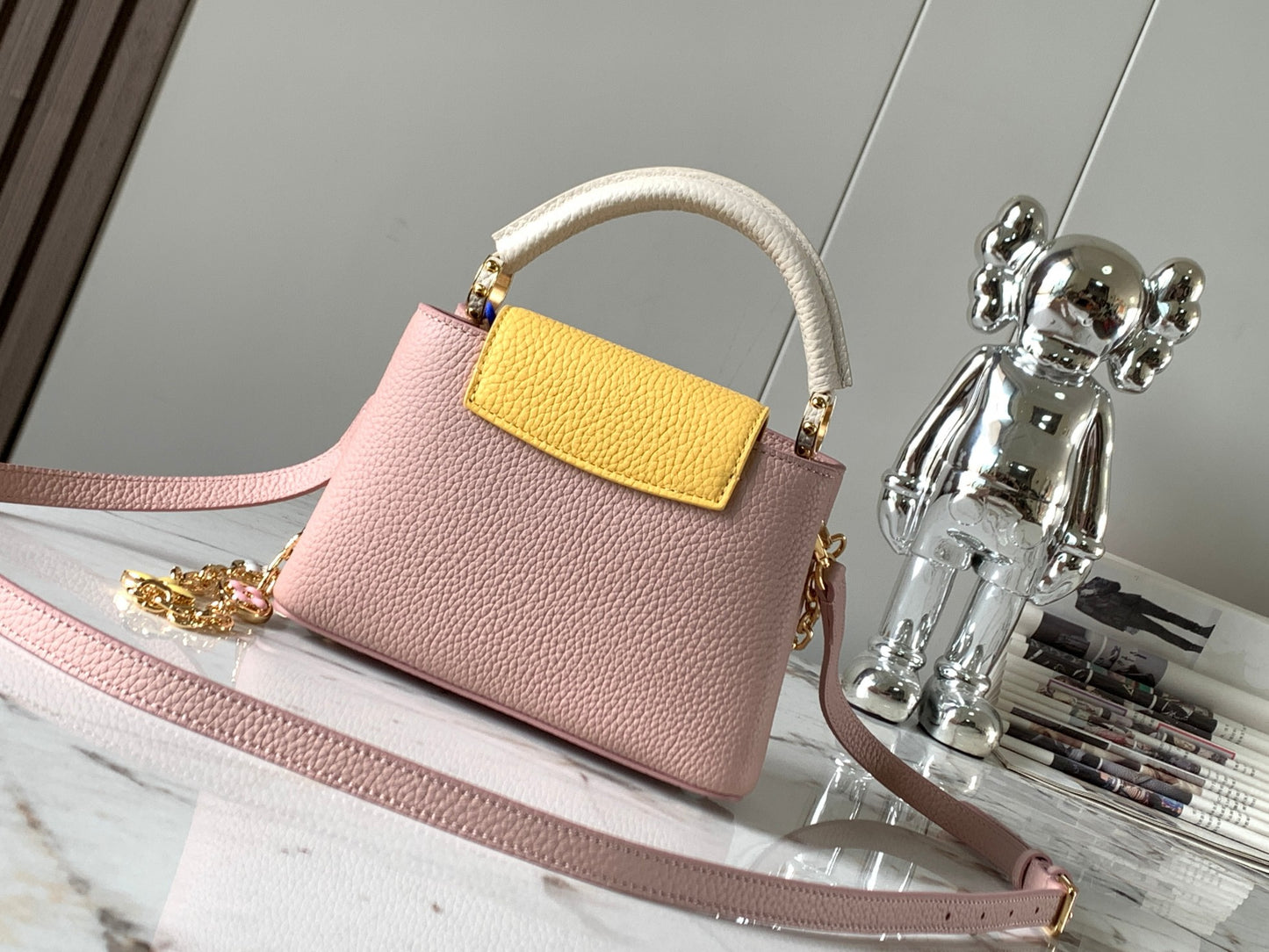 Louis Vuitton Capucines Mini  Bag In Pink With Yellow Lining