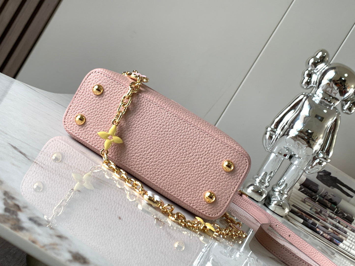 Louis Vuitton Capucines Mini  Bag In Pink With Yellow Lining