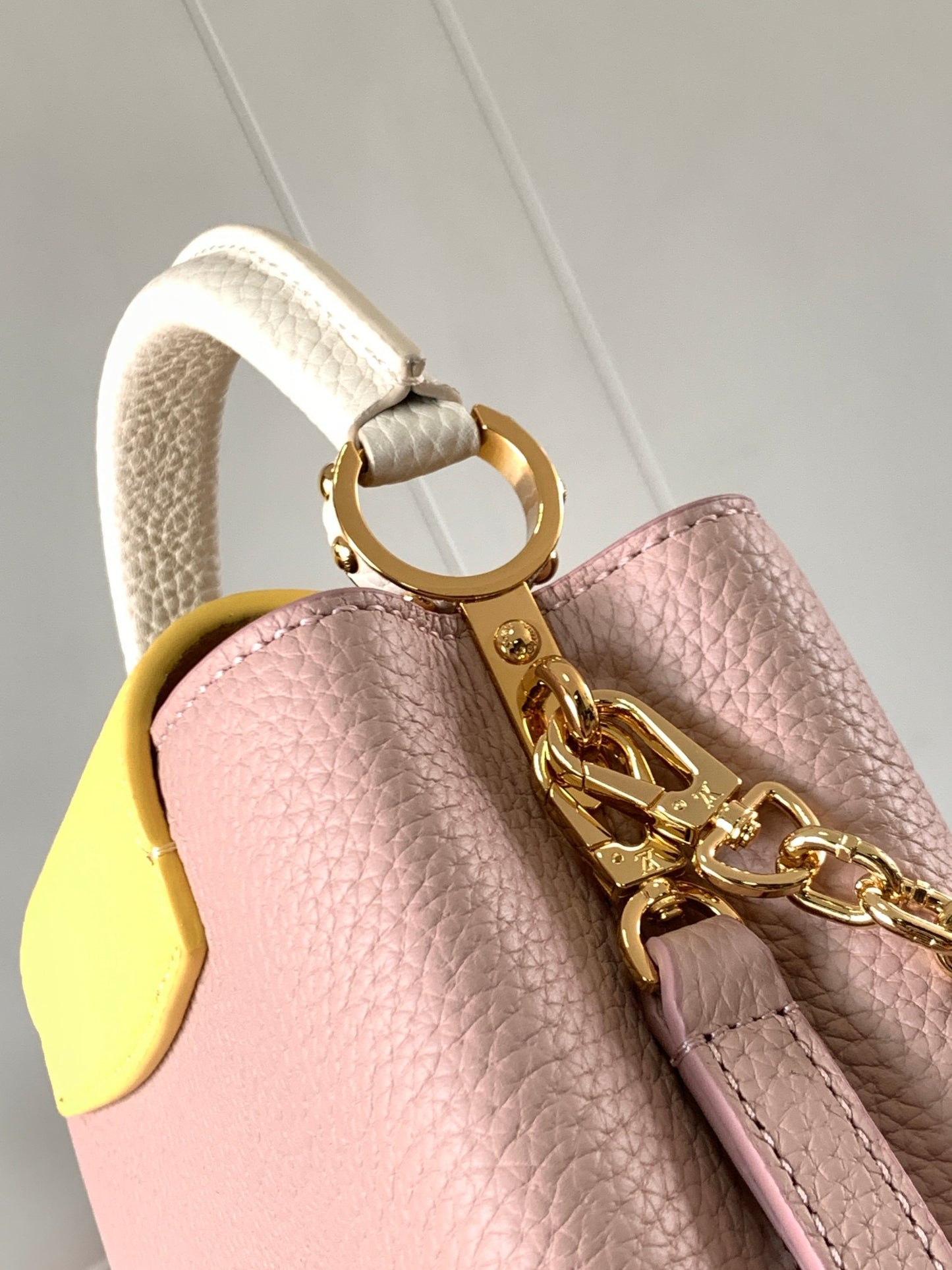 Louis Vuitton Capucines Mini  Bag In Pink With Yellow Lining