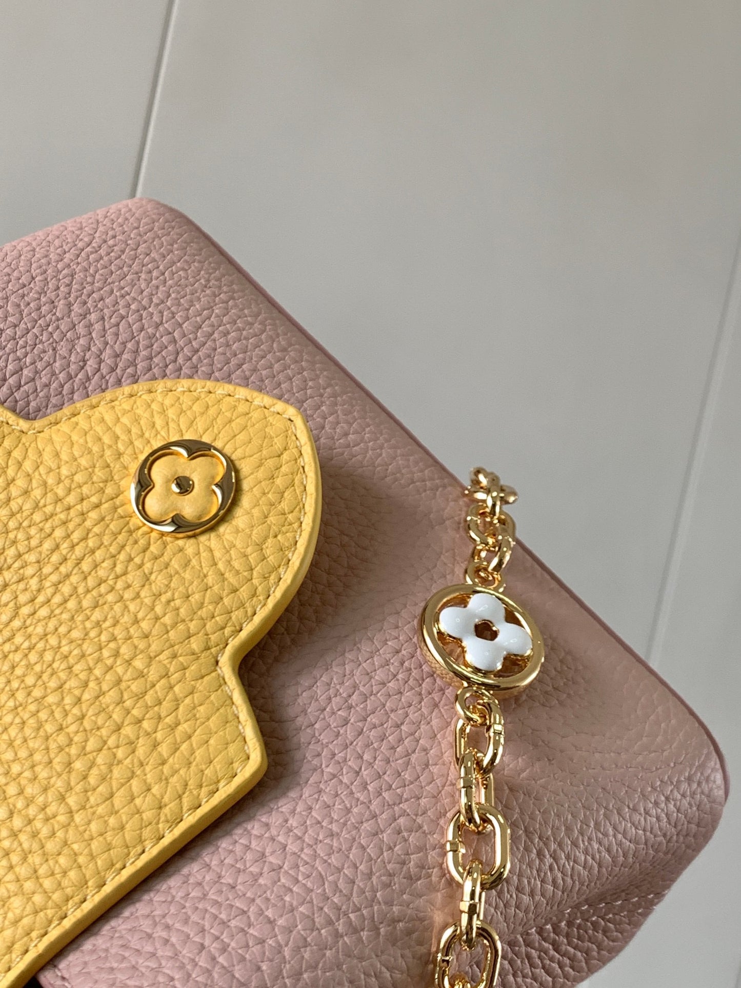 Louis Vuitton Capucines Mini  Bag In Pink With Yellow Lining