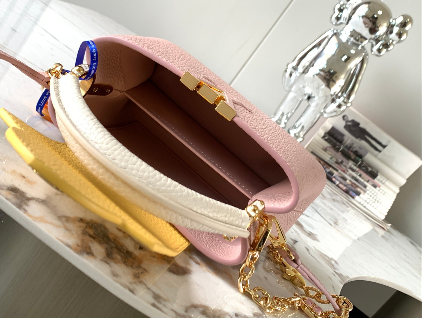 Louis Vuitton Capucines Mini  Bag In Pink With Yellow Lining