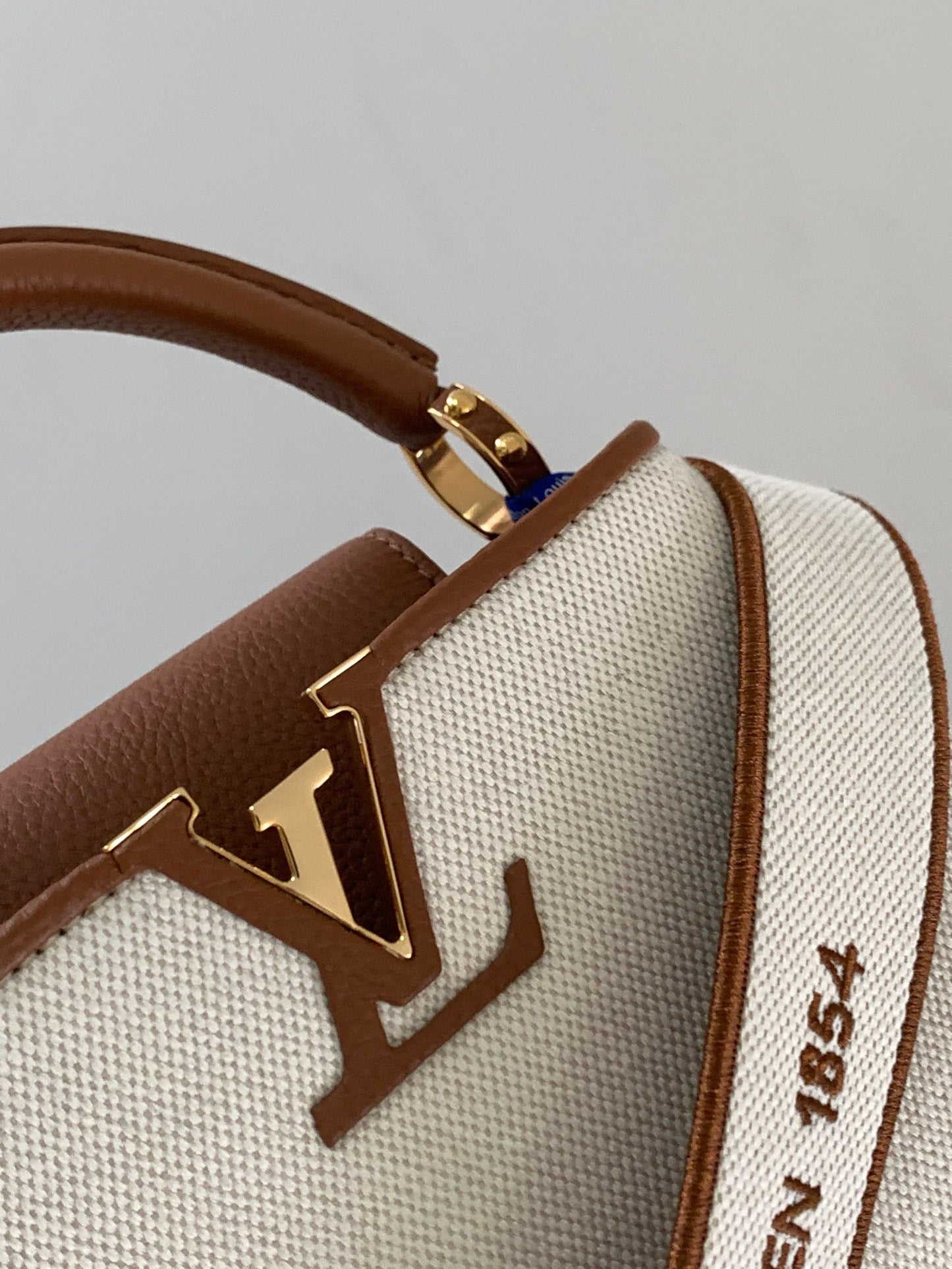 Louis Vuitton Capucines Mini  Bag In Beige With Brown Handle