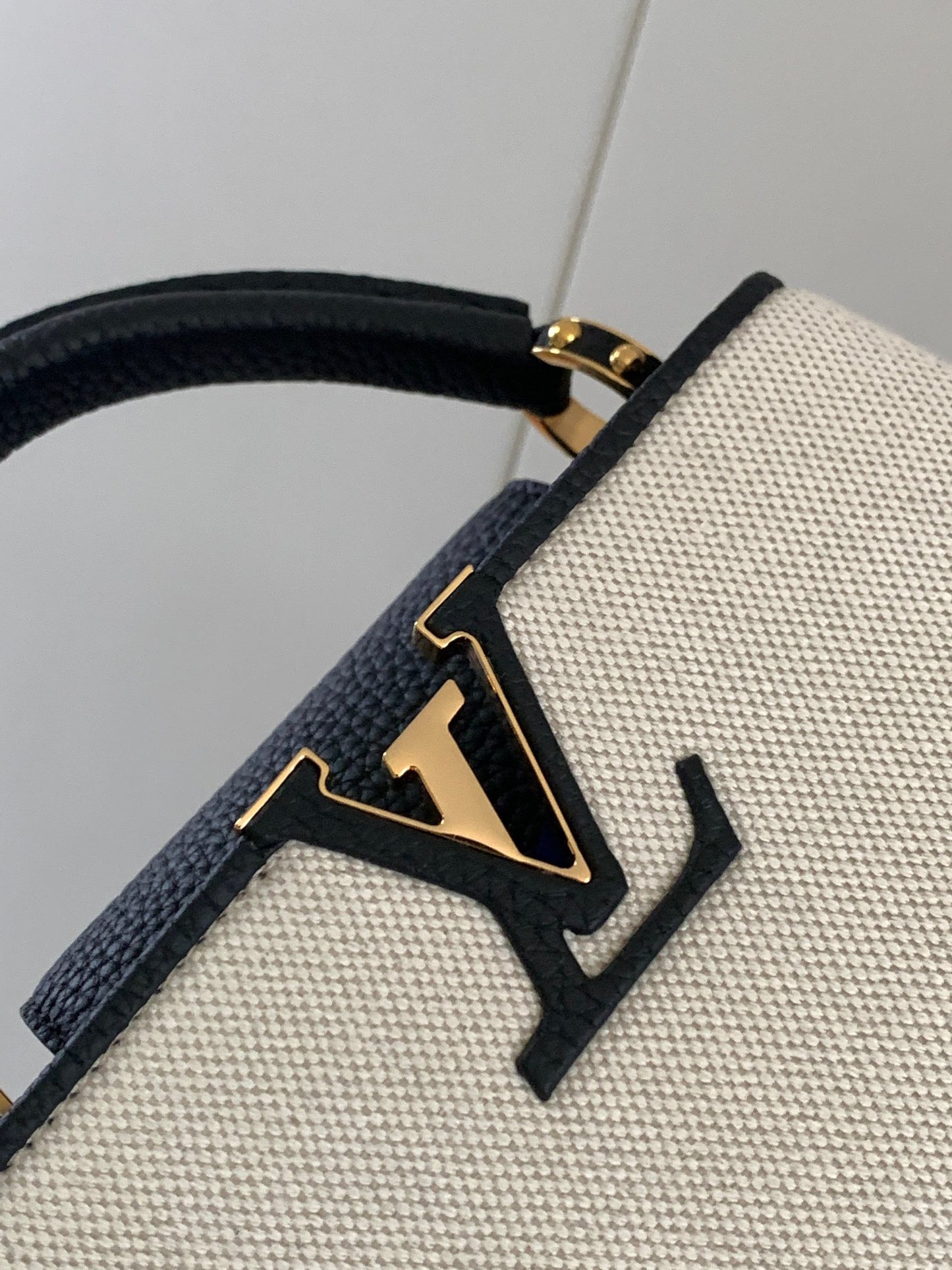 Louis Vuitton Capucines Mini  Bag In Beige With Black Handle