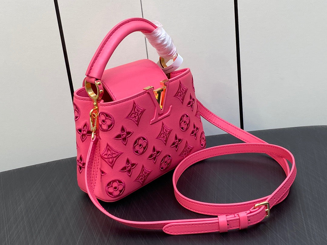 Louis Vuitton Capucines Mini  Bag In Pink Embroidery