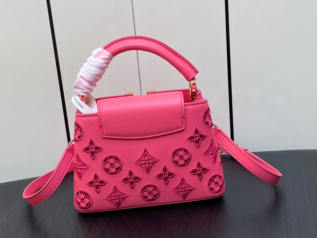 Louis Vuitton Capucines Mini  Bag In Pink Embroidery