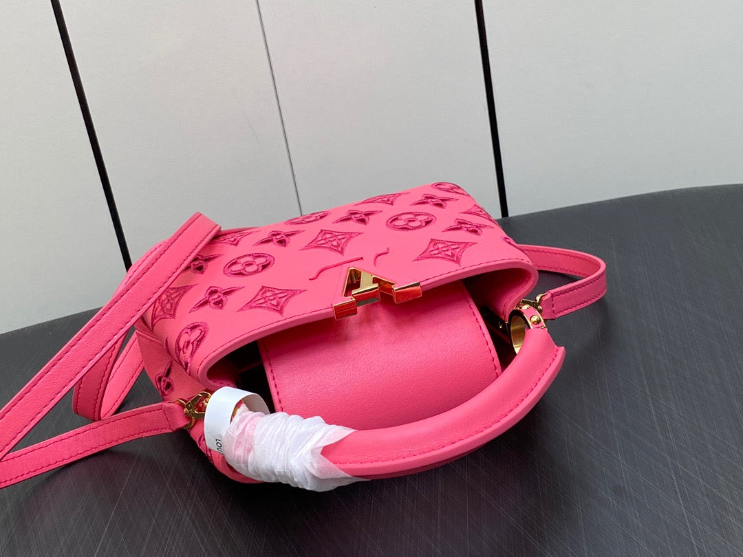 Louis Vuitton Capucines Mini  Bag In Pink Embroidery