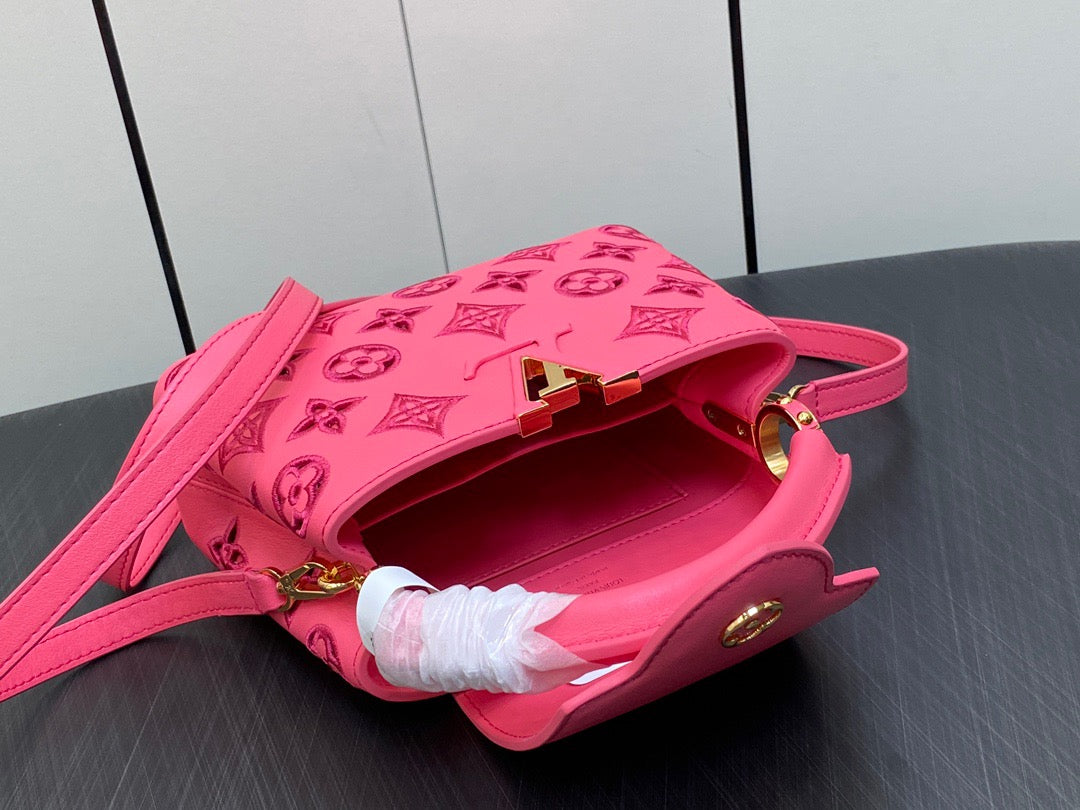 Louis Vuitton Capucines Mini  Bag In Pink Embroidery