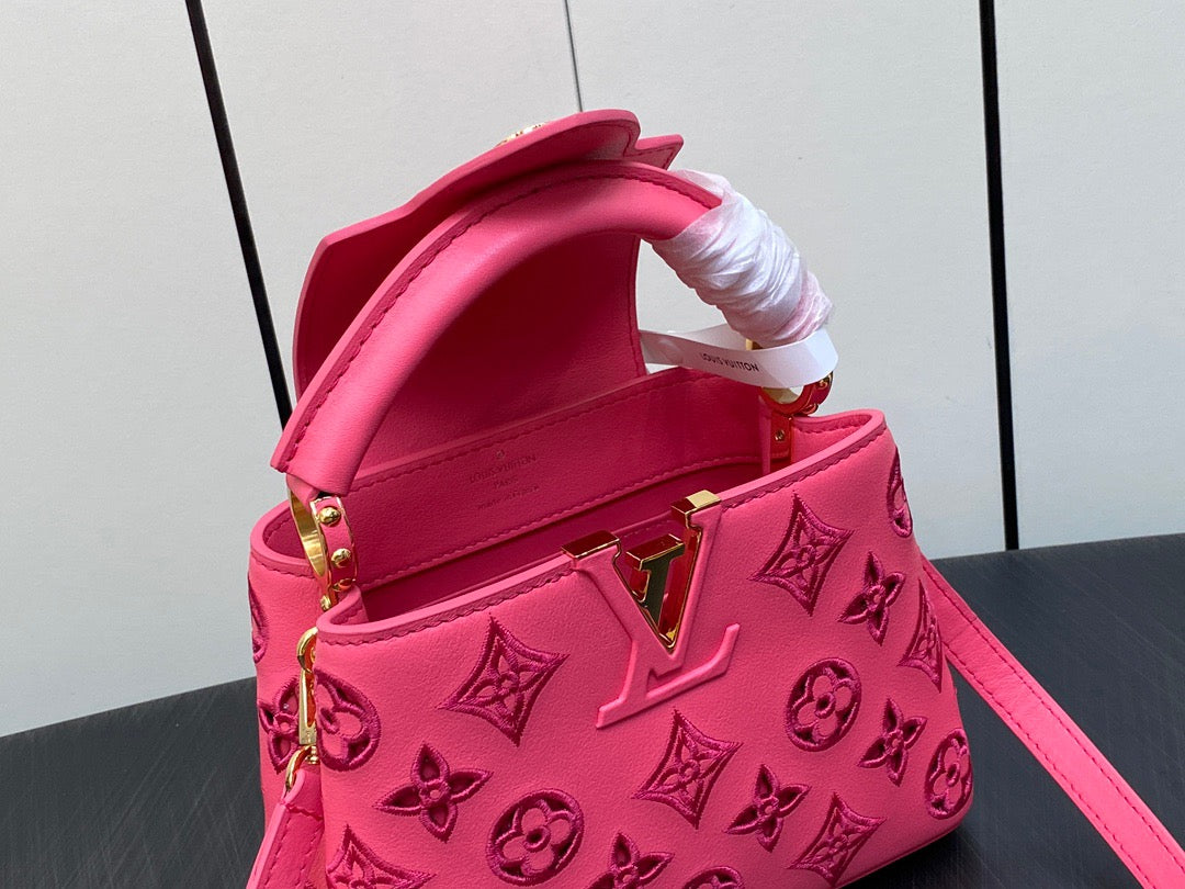 Louis Vuitton Capucines Mini  Bag In Pink Embroidery