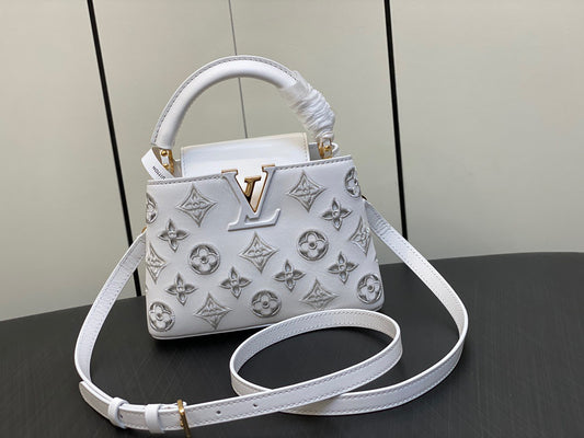 Louis Vuitton Capucines Mini  Bag In White Embroidery