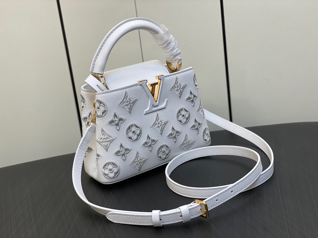 Louis Vuitton Capucines Mini  Bag In White Embroidery