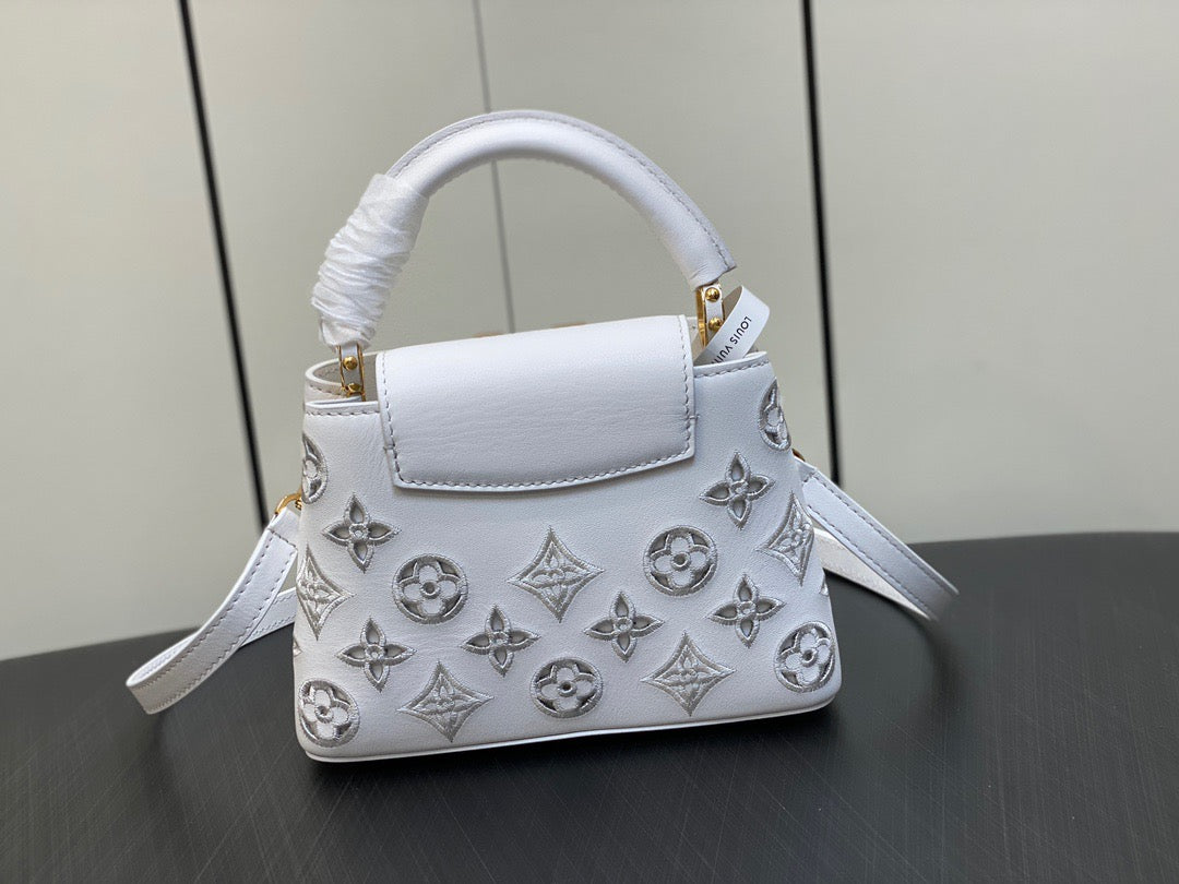 Louis Vuitton Capucines Mini  Bag In White Embroidery