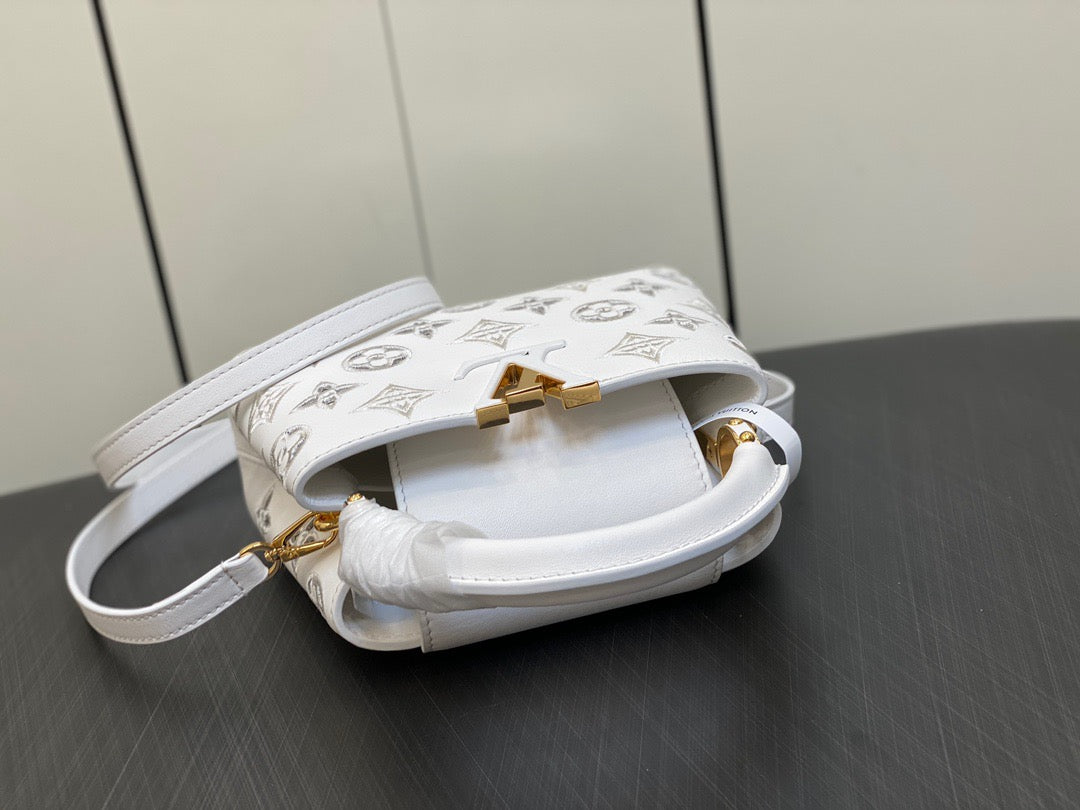 Louis Vuitton Capucines Mini  Bag In White Embroidery