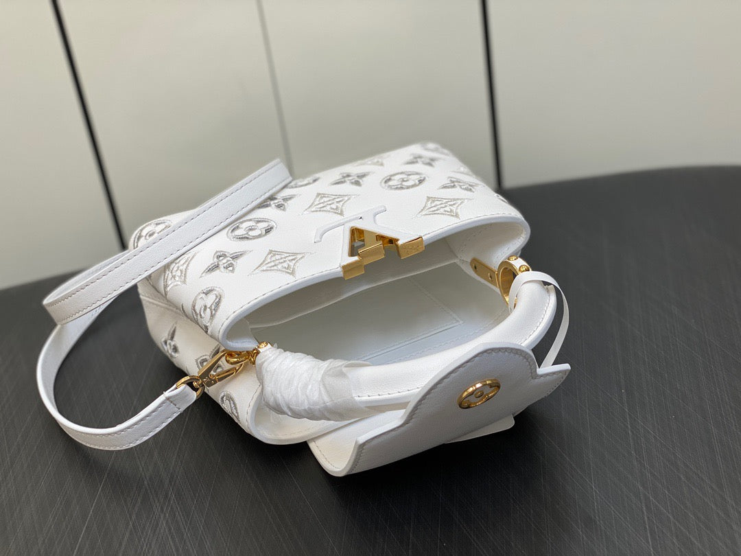 Louis Vuitton Capucines Mini  Bag In White Embroidery