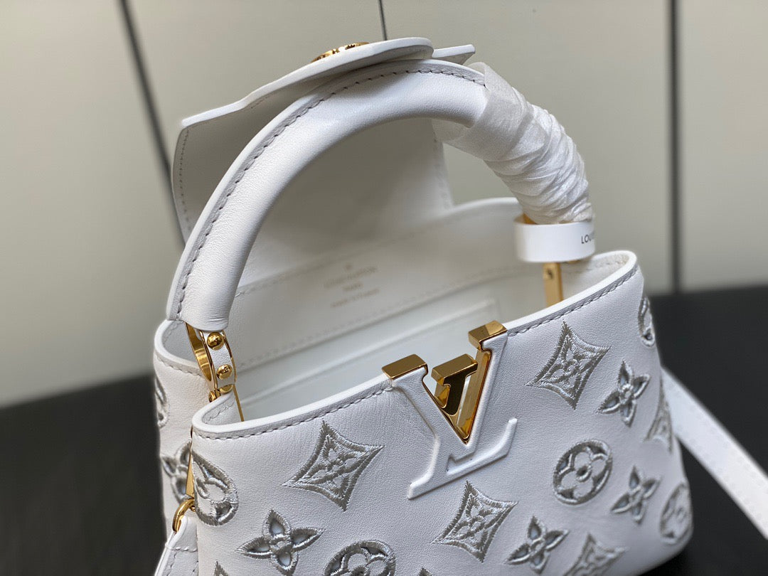 Louis Vuitton Capucines Mini  Bag In White Embroidery