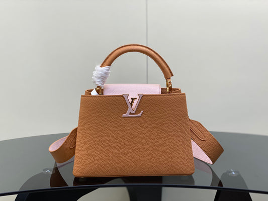 Louis Vuitton Capucines Mini  Bag In Brown With Pink Lining