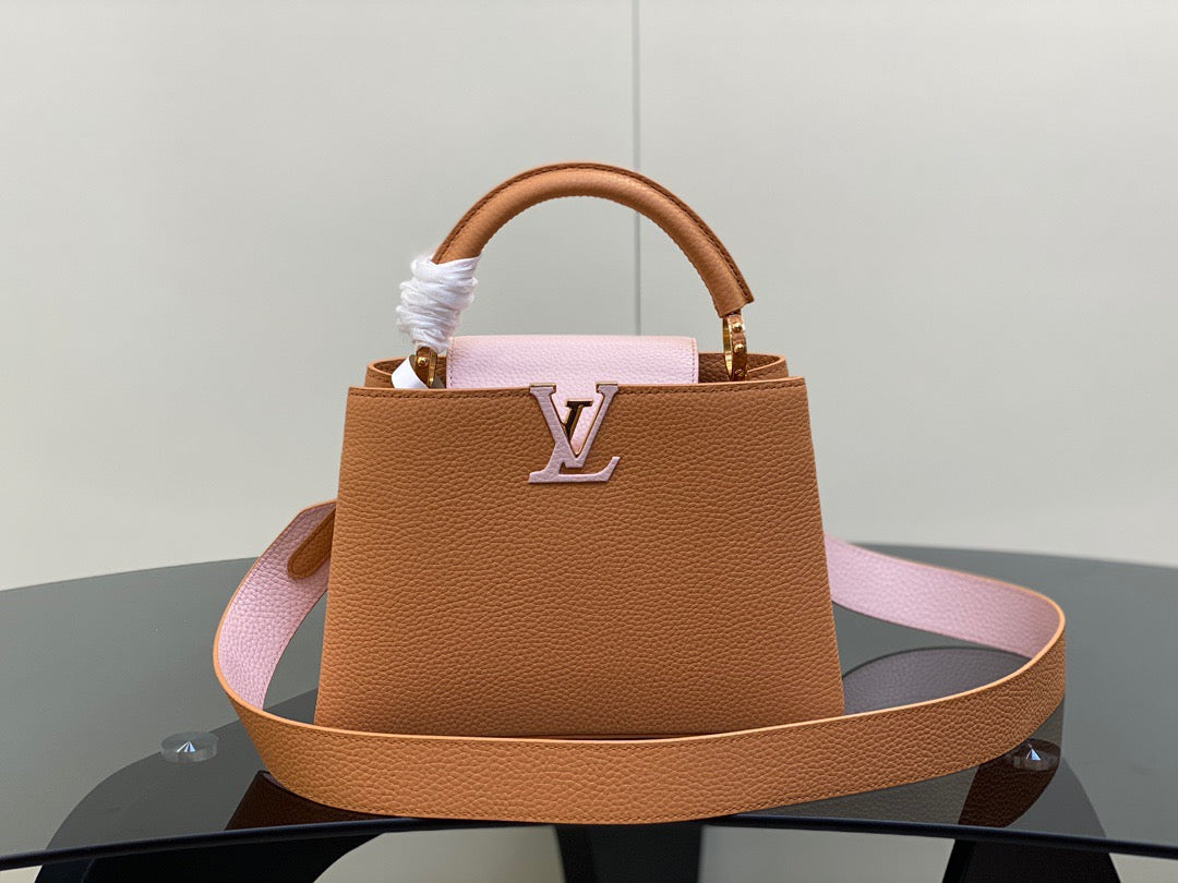 Louis Vuitton Capucines Mini  Bag In Brown With Pink Lining