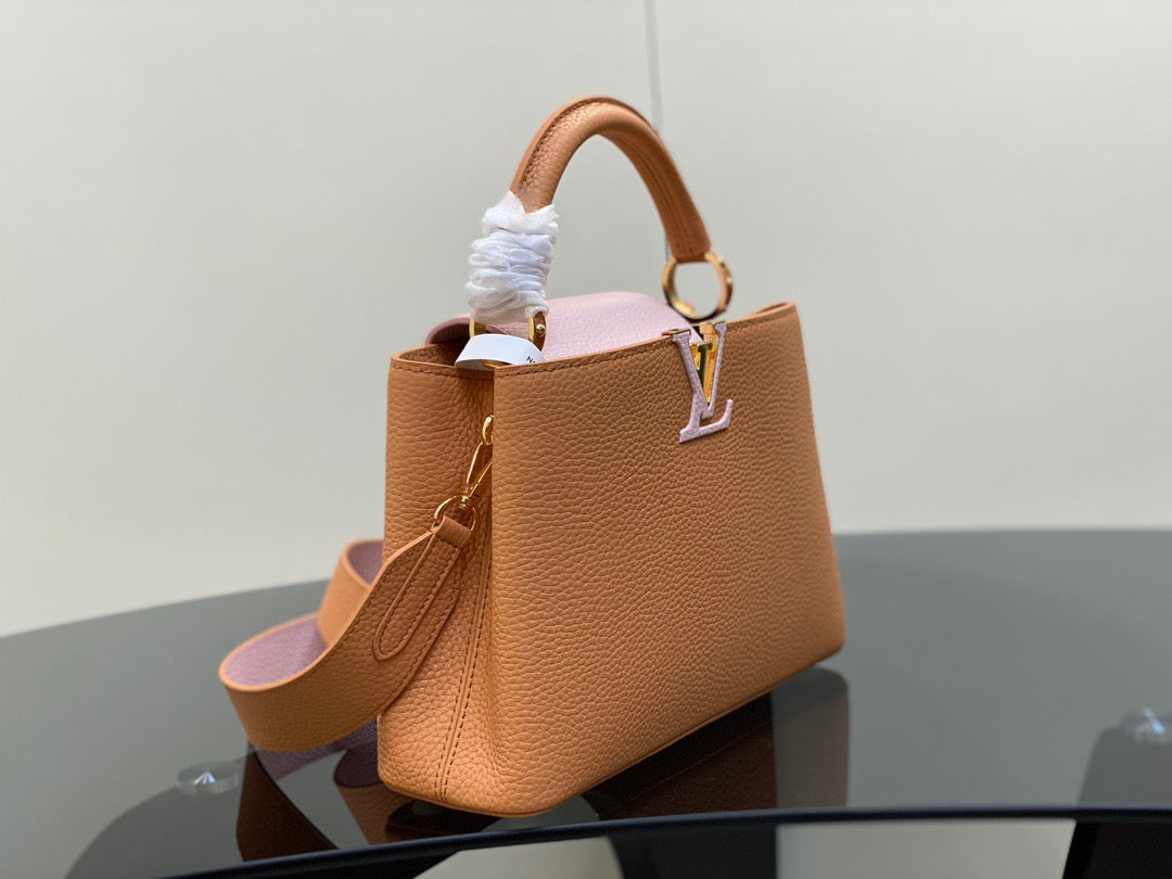 Louis Vuitton Capucines Mini  Bag In Brown With Pink Lining