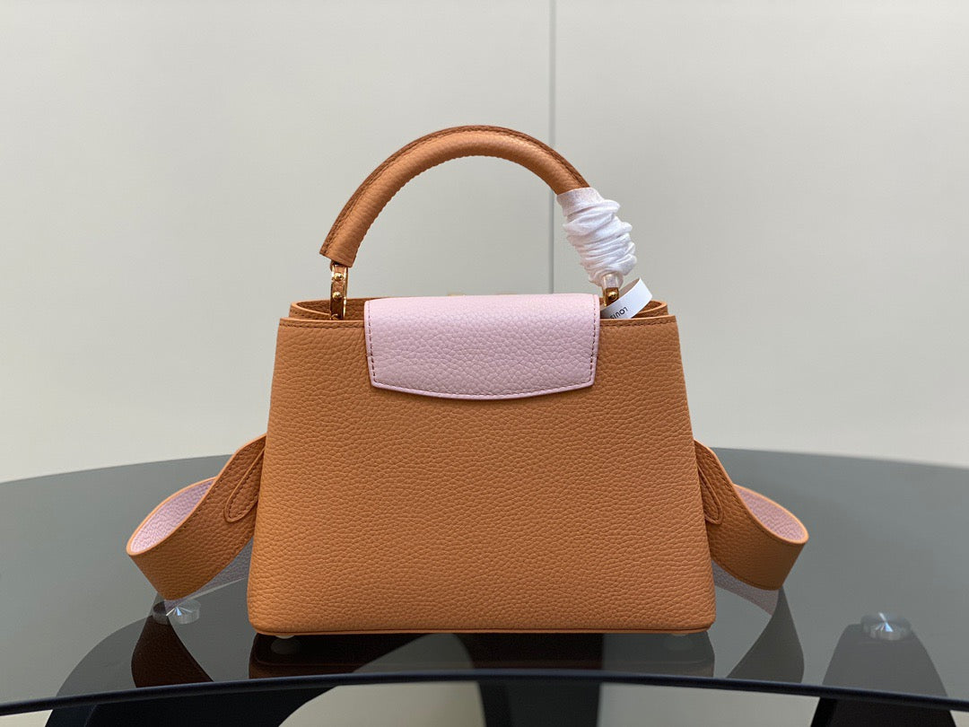 Louis Vuitton Capucines Mini  Bag In Brown With Pink Lining