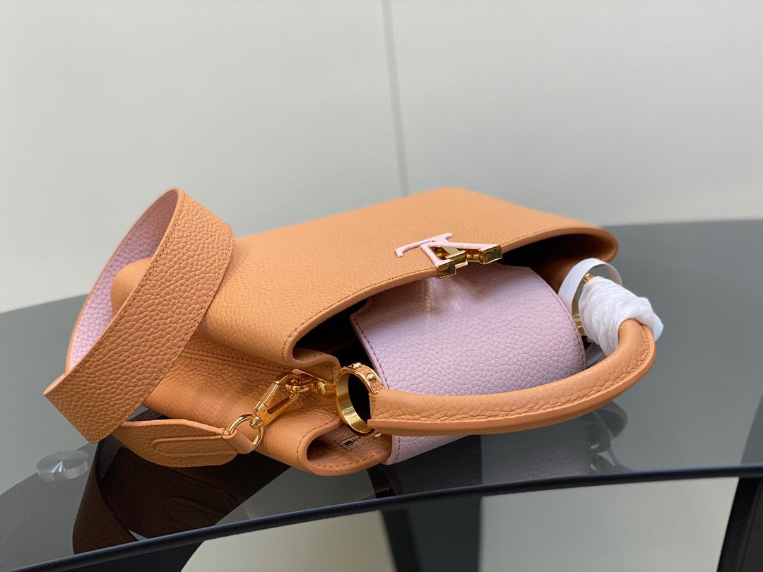 Louis Vuitton Capucines Mini  Bag In Brown With Pink Lining