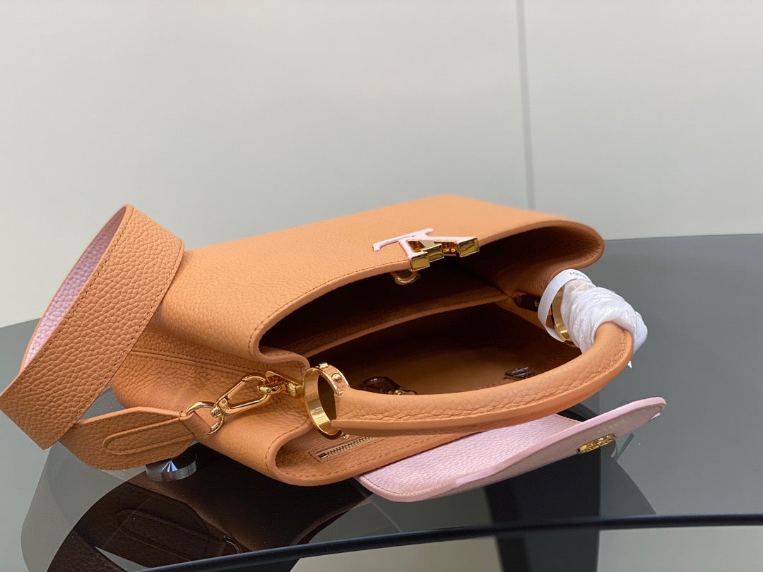 Louis Vuitton Capucines Mini  Bag In Brown With Pink Lining