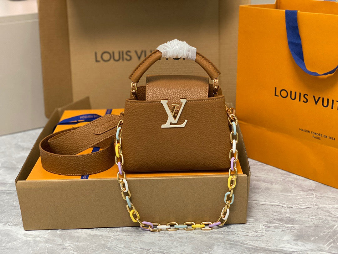 Louis Vuitton Capucines Mini  Bag In Gold Brown