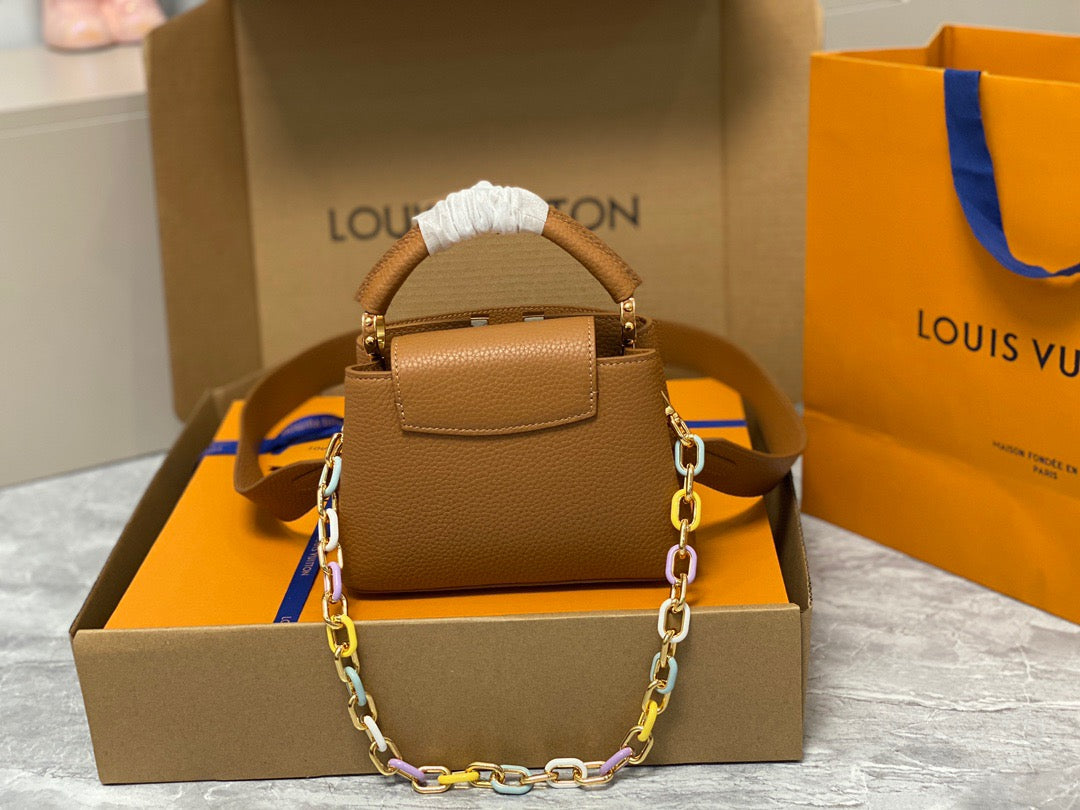 Louis Vuitton Capucines Mini  Bag In Gold Brown