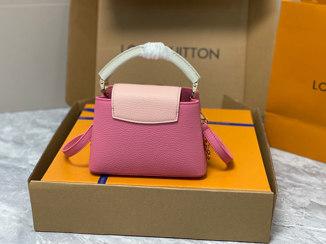 Louis Vuitton Capucines Mini  Bag In Rose Red With Beige Handle