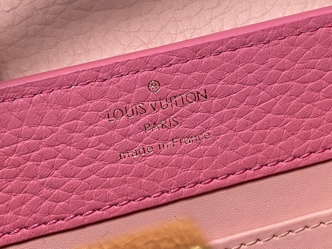 Louis Vuitton Capucines Mini  Bag In Rose Red With Beige Handle