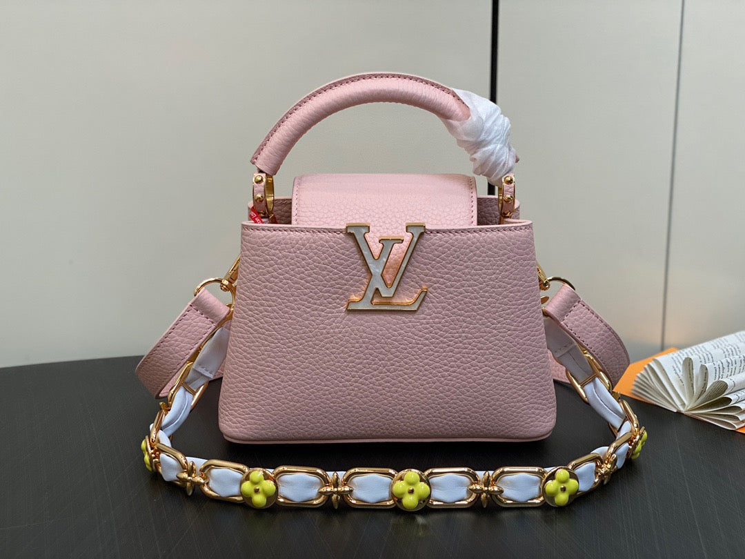 Louis Vuitton Capucines Mini  Bag In Pink With Yellow Lining