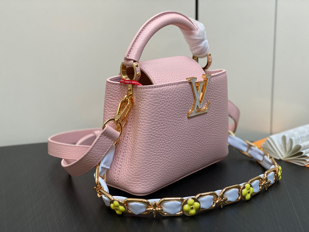 Louis Vuitton Capucines Mini  Bag In Pink With Yellow Lining