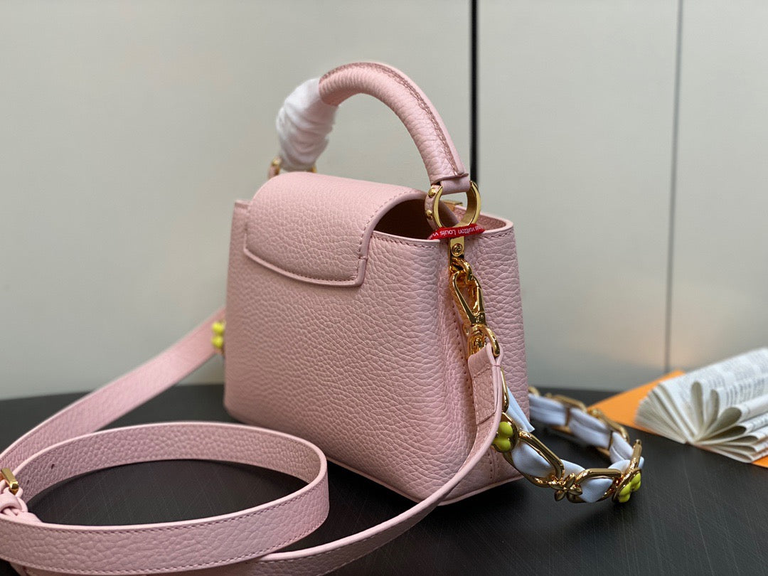 Louis Vuitton Capucines Mini  Bag In Pink With Yellow Lining