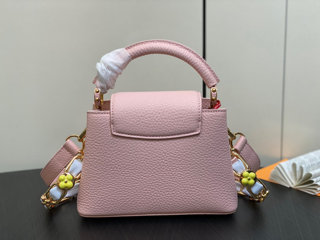 Louis Vuitton Capucines Mini  Bag In Pink With Yellow Lining