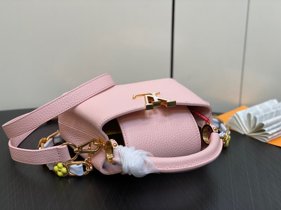 Louis Vuitton Capucines Mini  Bag In Pink With Yellow Lining