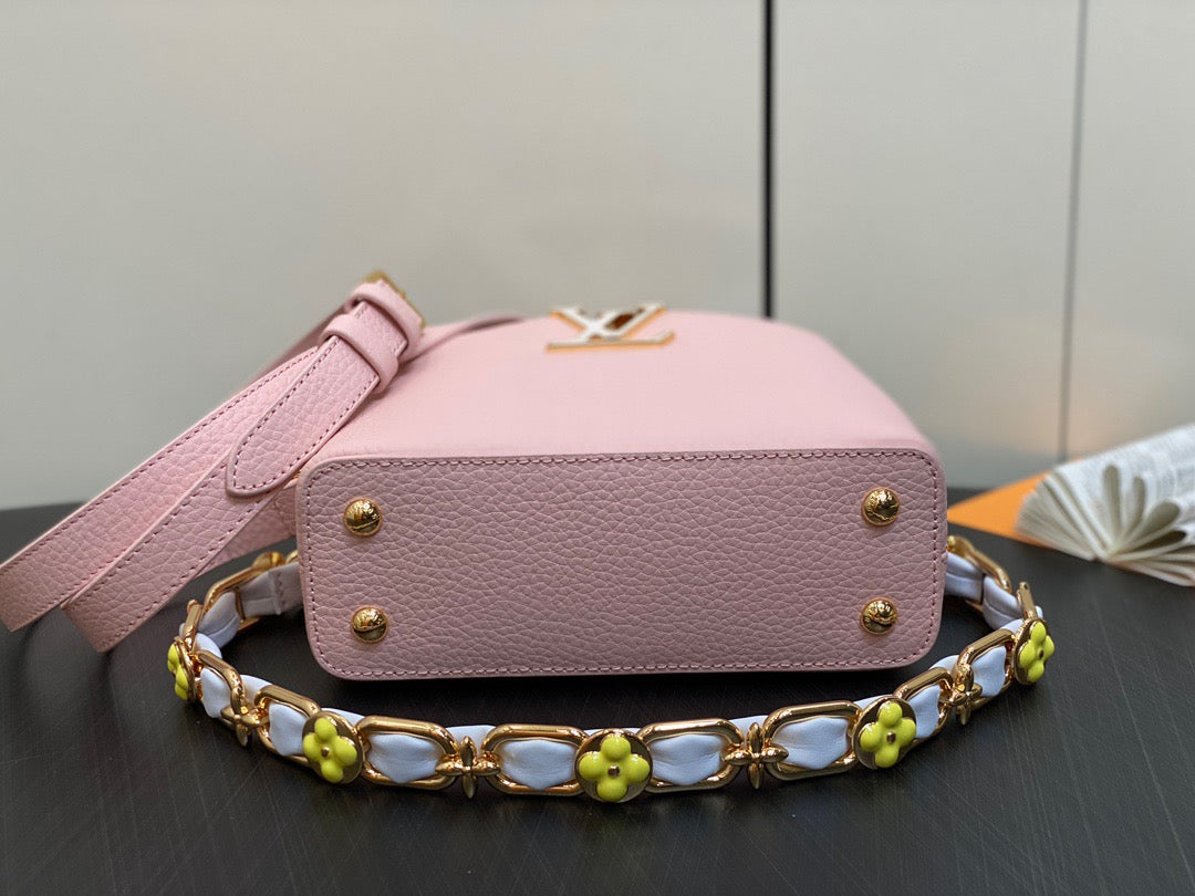 Louis Vuitton Capucines Mini  Bag In Pink With Yellow Lining