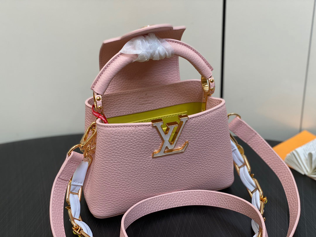 Louis Vuitton Capucines Mini  Bag In Pink With Yellow Lining