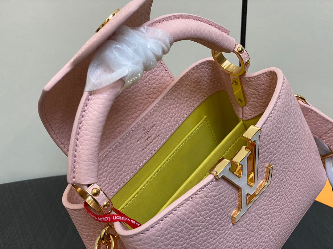 Louis Vuitton Capucines Mini  Bag In Pink With Yellow Lining