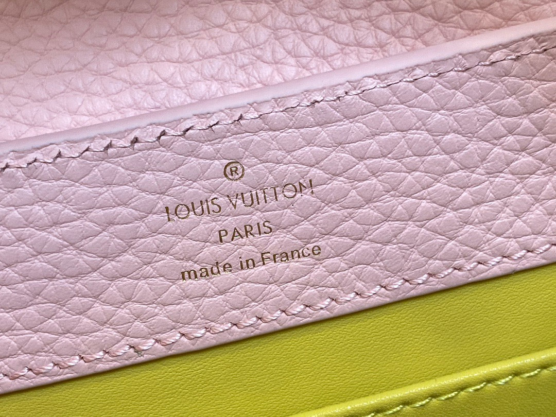 Louis Vuitton Capucines Mini  Bag In Pink With Yellow Lining