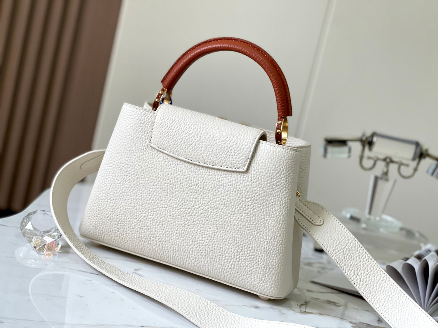 Louis Vuitton Capucines Small  Bag In White With Red Handle