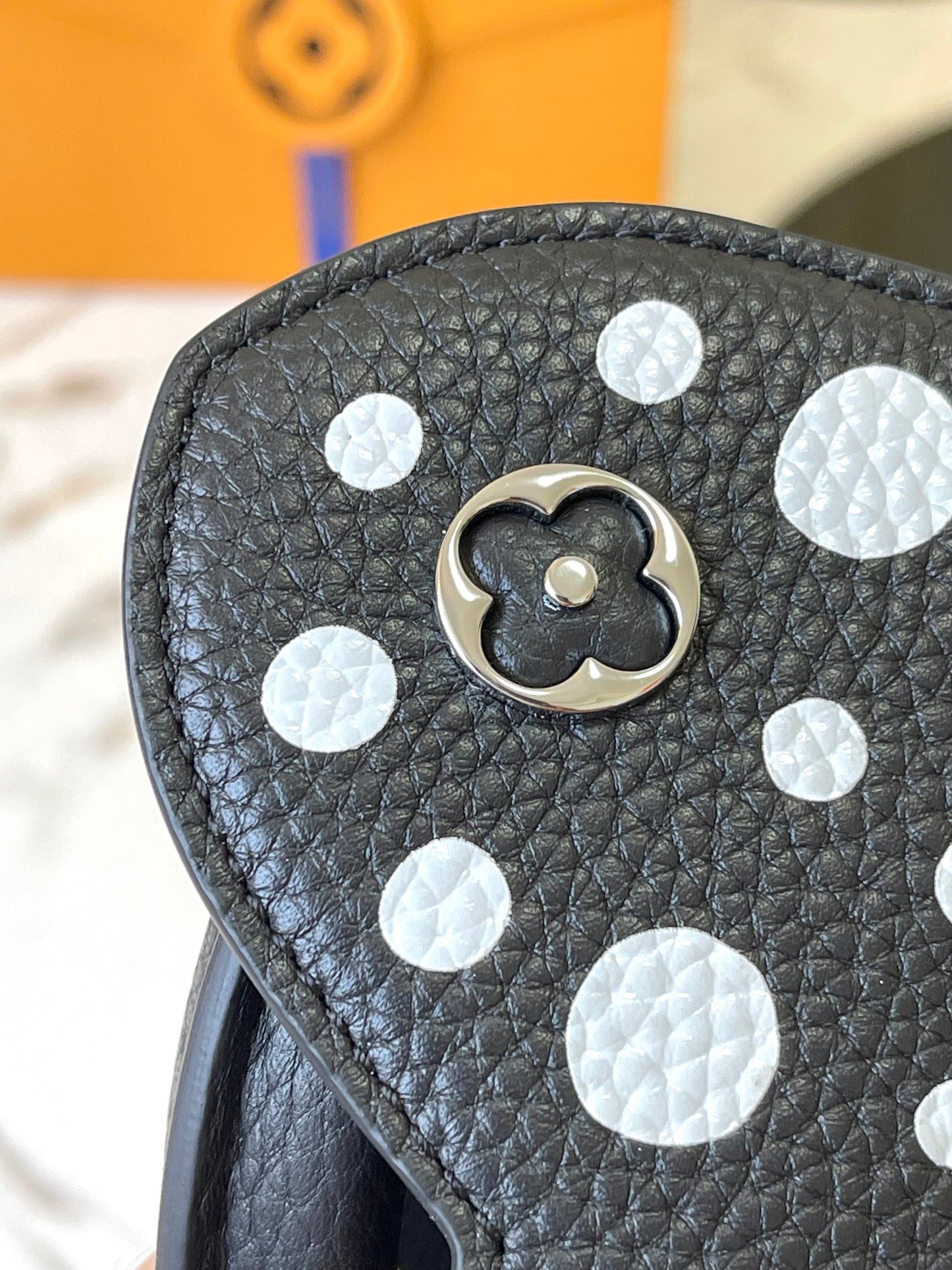 Louis Vuitton Capucines Small  Bag In Black With White Polka Dots