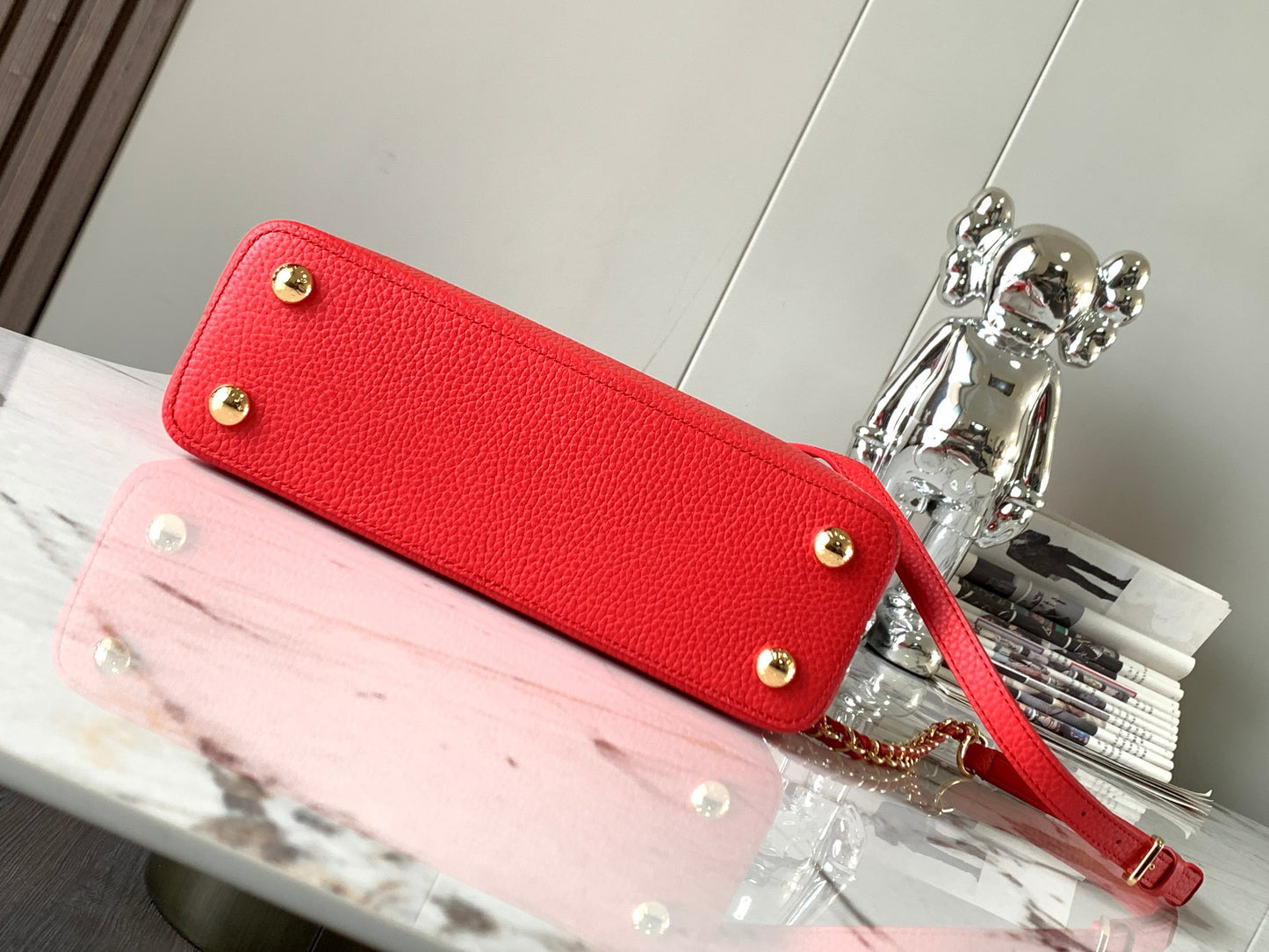 Louis Vuitton Capucines Small  Bag In Red With Pink Handle