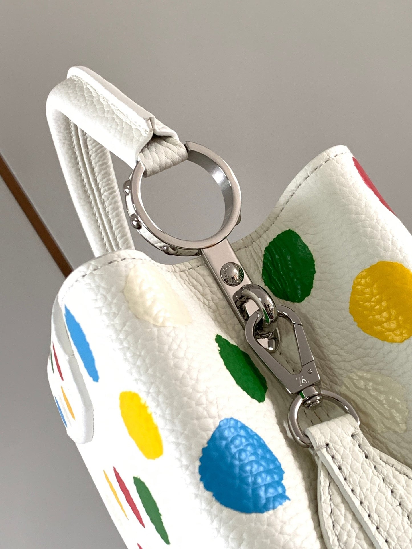 Louis Vuitton Capucines Small  Bag In White With Colorful Polka Dots